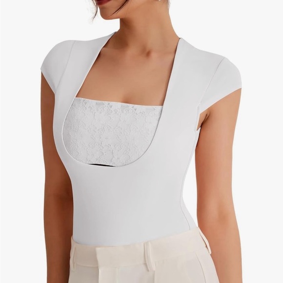 REORIA Black Scoop Neck Bodysuits For Women Fashion Cap Sleeve Double Lined 2XL - Picture 2 of 9